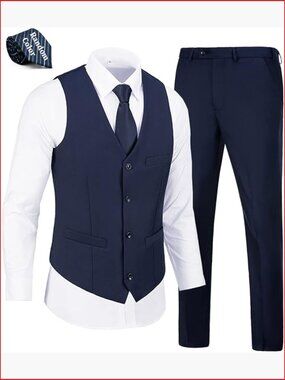 2 Piece Slim Fit Suit Vest and Pants Set for Men